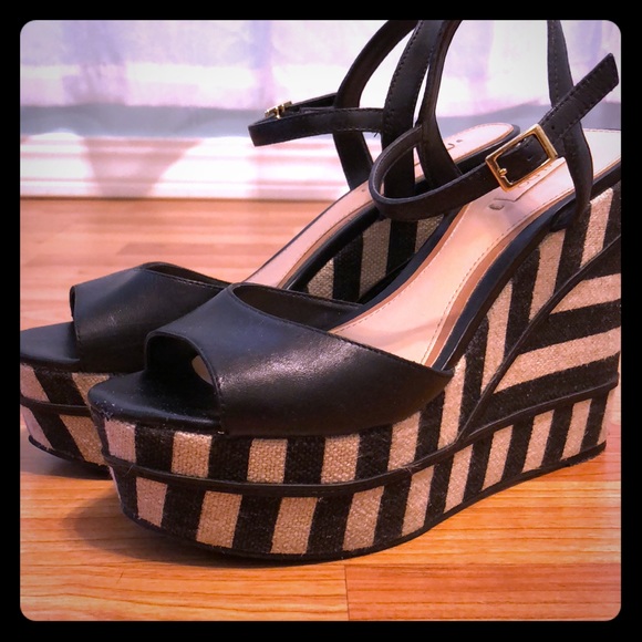 black and white striped wedge sandals